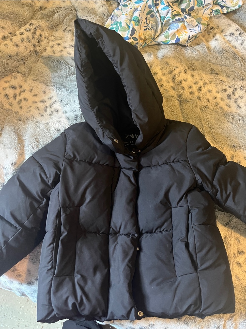 Zara Kids Black Hooded Puffer Coat